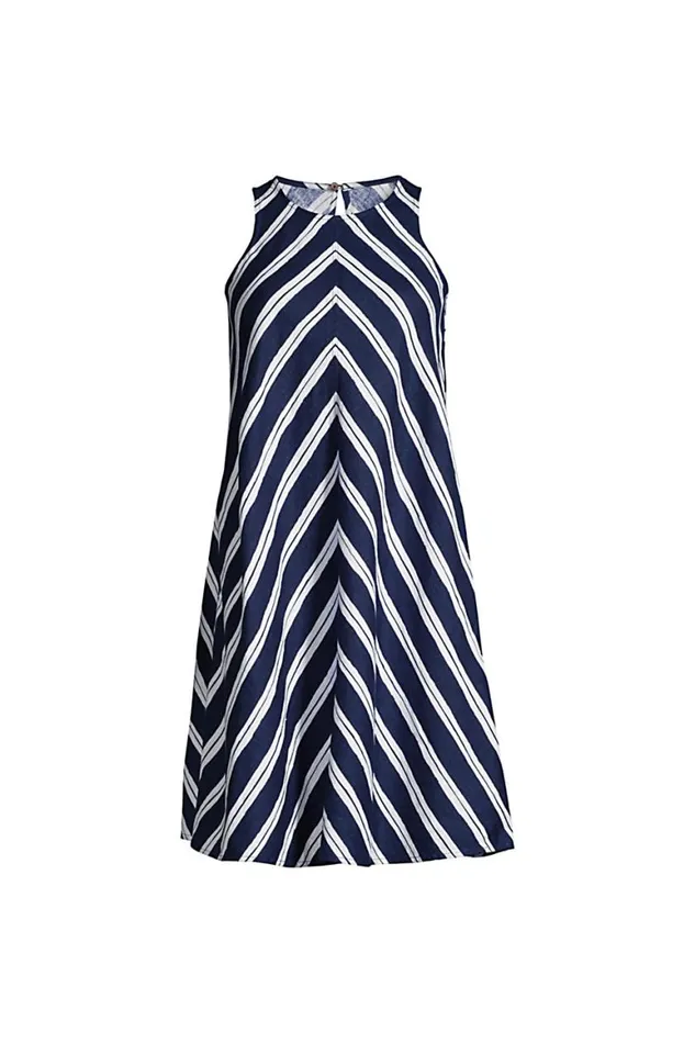 Lands039 End Dresses Women Plus Size Sleeveless Linen Swing Dress Deep Sea Navy Stripe Lands039 End Dresses Women Plus Size Sleeveless Linen Swing Dress Deep Sea Navy Stripe