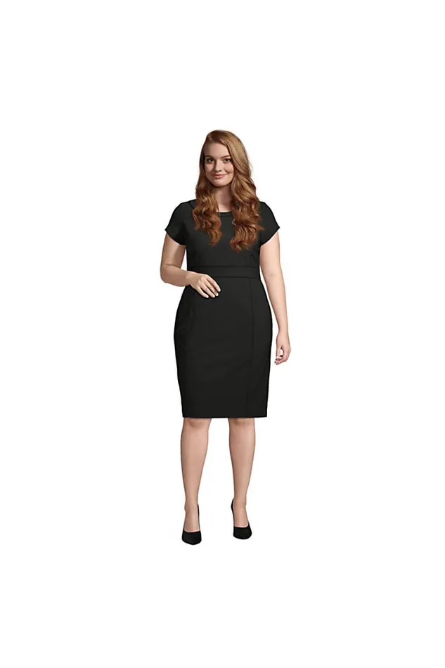 Lands039 End Dresses Women Plus Size Washable Wool Piped Sheath Dress Black
