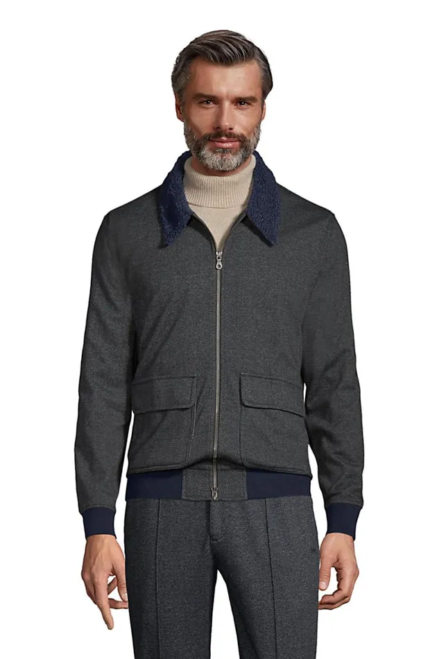 Lands039 End Fleece Men Sport Knit Sherpa Fleece Collar Bomber Jacket Deep Sea Navy Herringbone Lands039 End Fleece Men Sport Knit Sherpa Fleece Collar Bomber Jacket Deep Sea Navy Herringbone