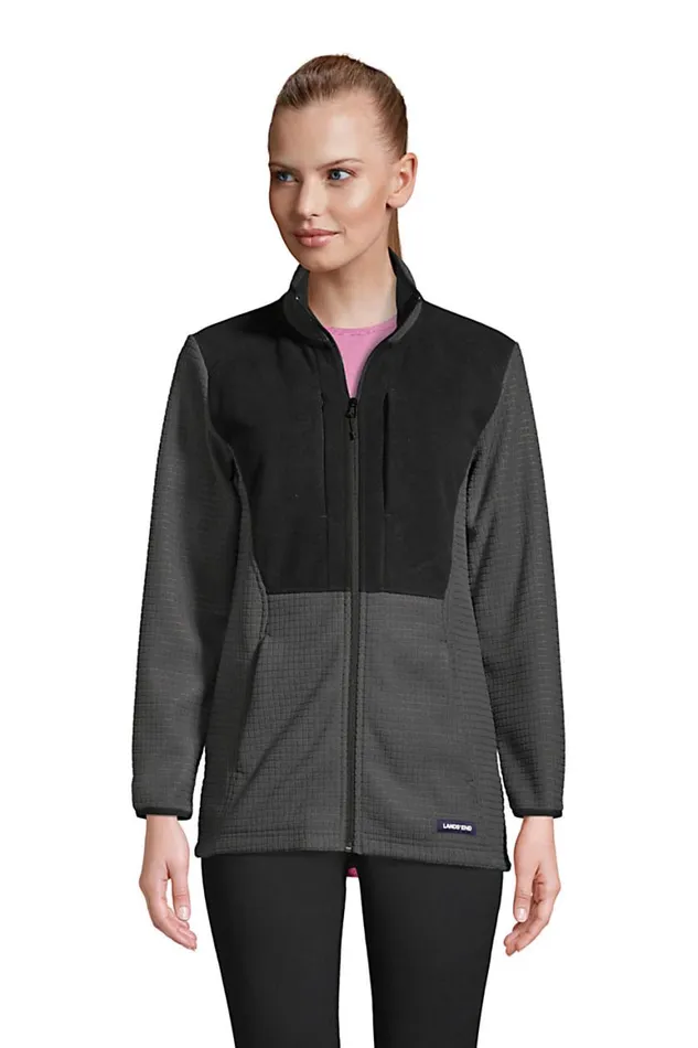 Lands039 End Fleece Women Grid Fleece Jacket Charcoal