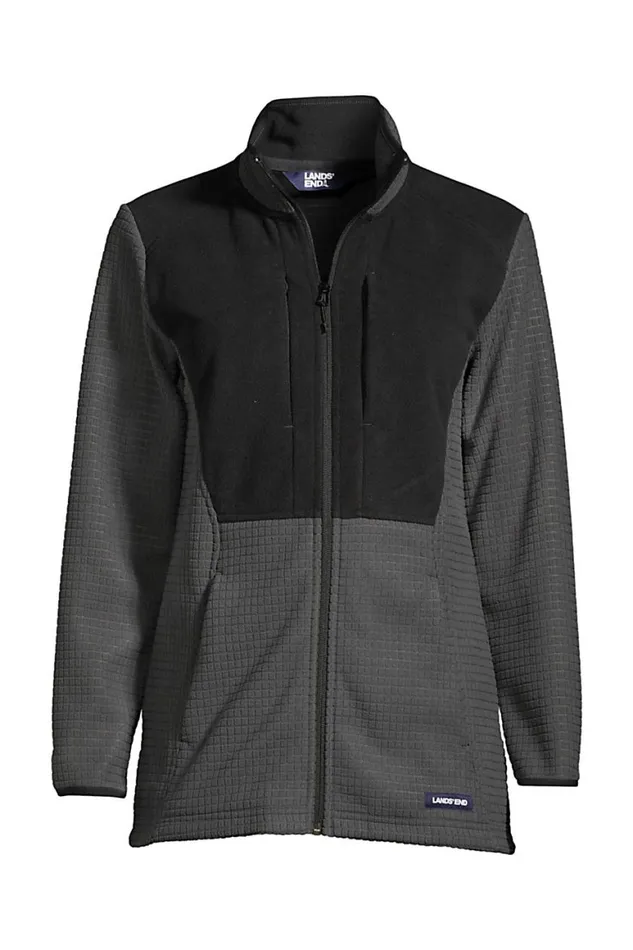 Lands039 End Fleece Women Grid Fleece Jacket Charcoal