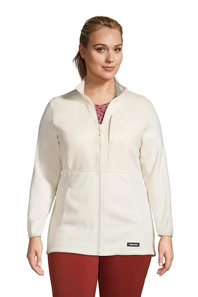 Lands039 End Fleece Women Plus Size Grid Fleece Jacket Ivory