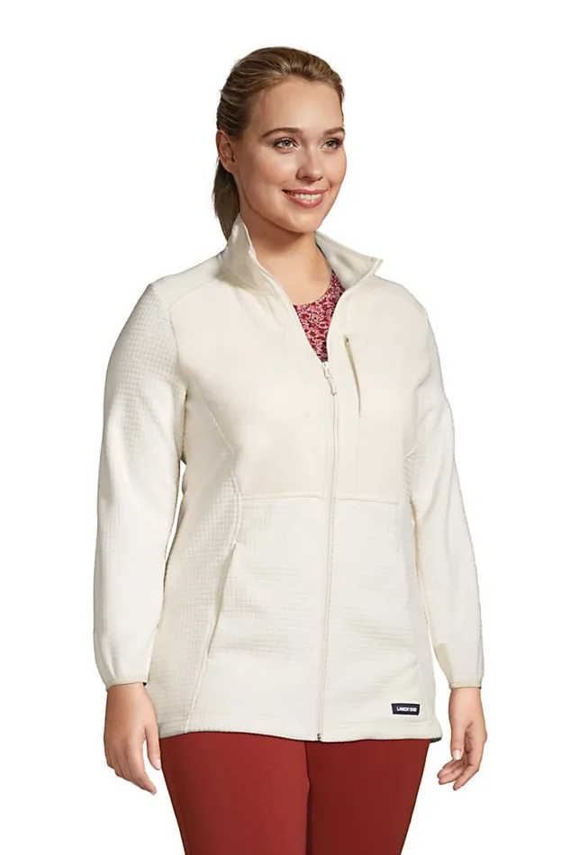 Lands039 End Fleece Women Plus Size Grid Fleece Jacket Ivory