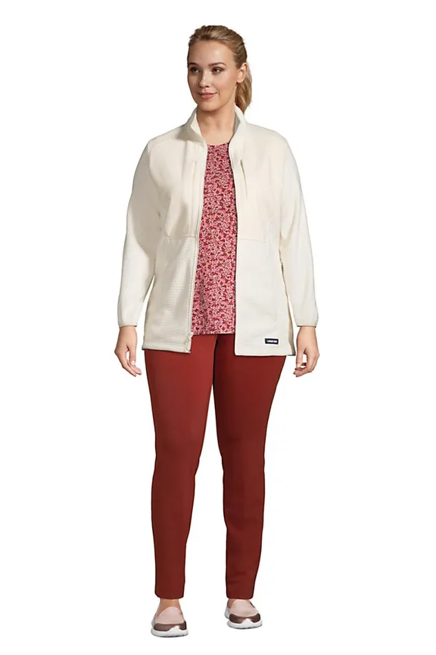 Lands039 End Fleece Women Plus Size Grid Fleece Jacket Ivory