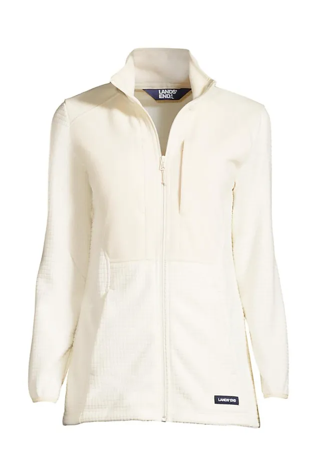 Lands039 End Fleece Women Plus Size Grid Fleece Jacket Ivory