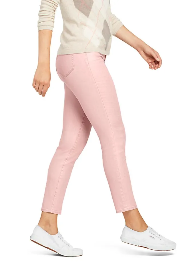 Lands039 End Jeans Women High Rise Slim Straight Leg Ankle Jeans Shimmer Foil Cameo
