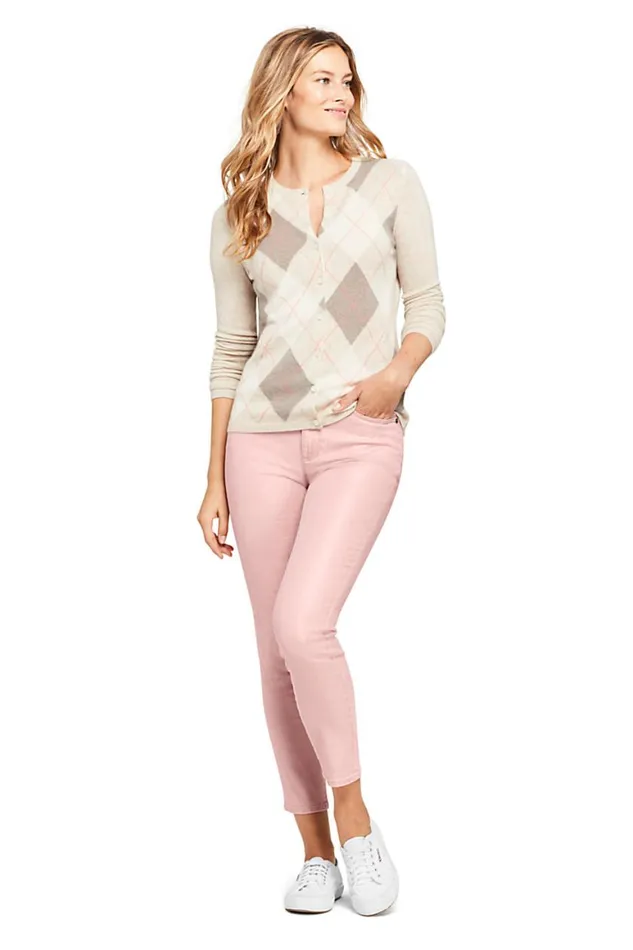 Lands039 End Jeans Women High Rise Slim Straight Leg Ankle Jeans Shimmer Foil Cameo