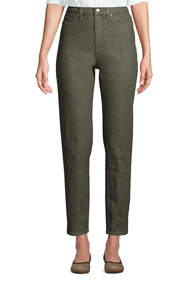 Lands039 End Jeans Women High Rise Straight Leg Ankle Jeans Washed Moss