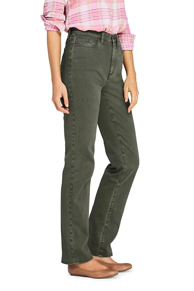 Lands039 End Jeans Women Petite High Rise Straight Leg Colorful Jeans Dark Olive Green