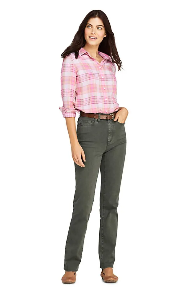 Lands039 End Jeans Women Petite High Rise Straight Leg Colorful Jeans Dark Olive Green