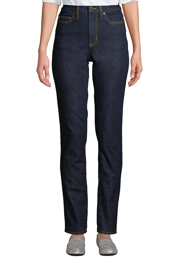 Lands039 End Jeans Women Petite Slimming Compression High Rise Straight Leg Blue Jeans Deepest Indigo
