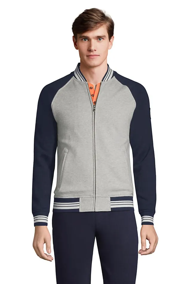 Lands039 End Knit Tops and Tees Men Serious Sweats Varsity Full Zip Bomber Navy