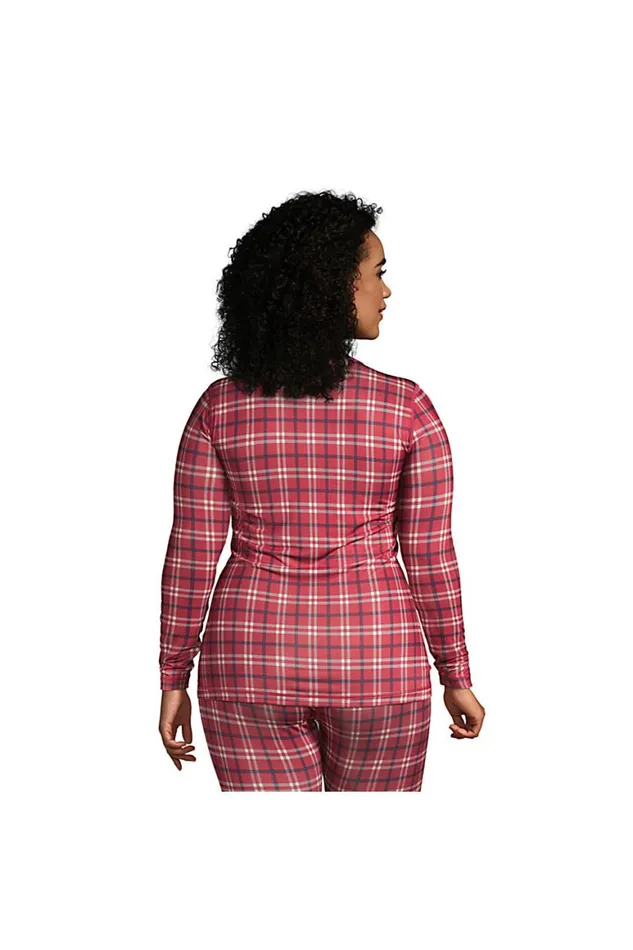 Lands039 End Long Underwear Women Plus Size Thermaskin Heat Thermal Long Underwear Base Layer Crewneck Shirt Rich Red Holiday Plaid