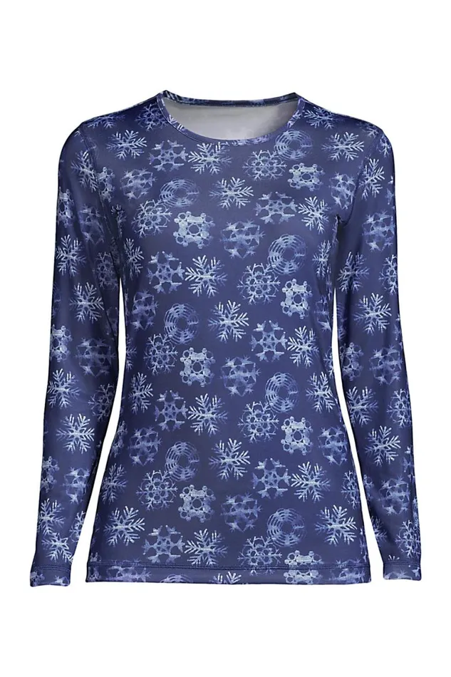 Lands039 End Long Underwear Women Thermaskin Heat Thermal Top Base Layer Long Underwear Crewneck Shirt Deep Sea Navy Snowflake Lands039 End Long Underwear Women Thermaskin Heat Thermal Top Base Layer Long Underwear Crewneck Shirt Deep Sea Navy Snowflake
