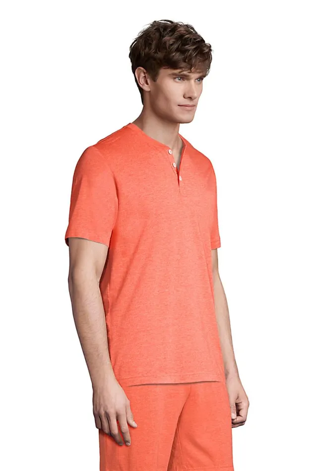 Lands039 End Pajamas and Robes Men Comfort Knit Short Sleeve Henley Pajama Shirt Crimson Space Dye