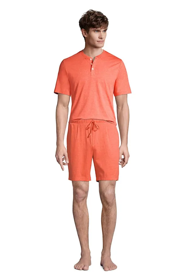 Lands039 End Pajamas and Robes Men Comfort Knit Short Sleeve Henley Pajama Shirt Crimson Space Dye