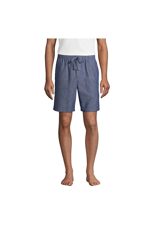 Lands039 End Pajamas and Robes Men Poplin Pajama Shorts Medium Indigo Chambray