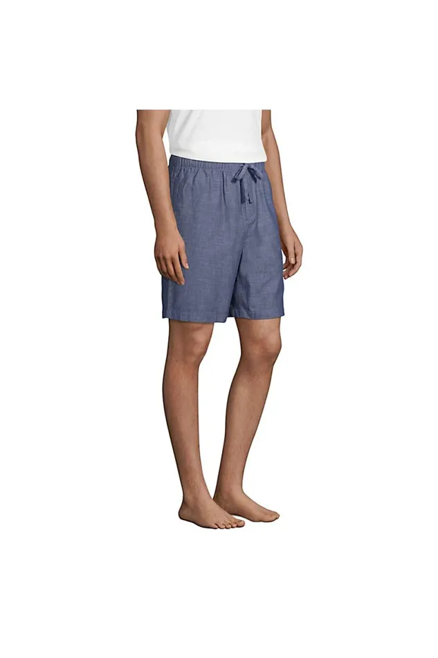 Lands039 End Pajamas and Robes Men Poplin Pajama Shorts Medium Indigo Chambray