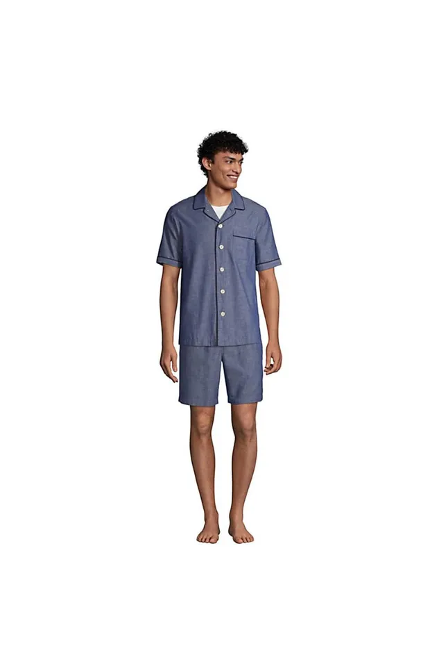 Lands039 End Pajamas and Robes Men Poplin Pajama Shorts Medium Indigo Chambray