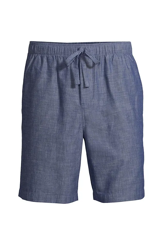 Lands039 End Pajamas and Robes Men Poplin Pajama Shorts Medium Indigo Chambray