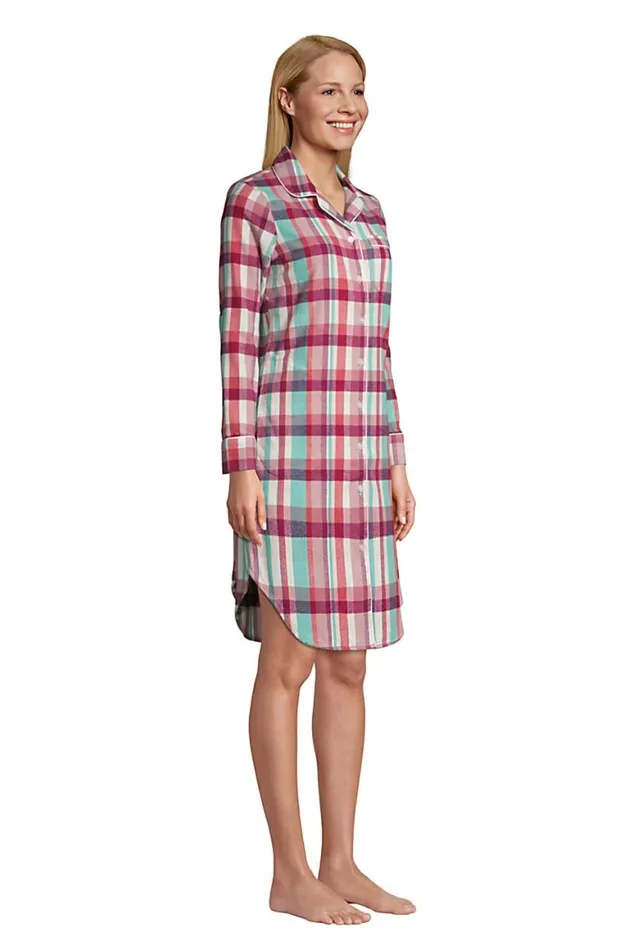 Lands039 End Pajamas and Robes Women Long Sleeve Flannel Nightshirt With Pockets Mesa Rose Plaid