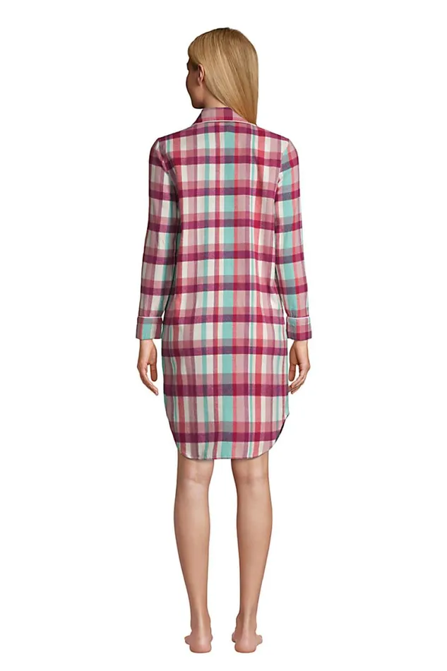 Lands039 End Pajamas and Robes Women Long Sleeve Flannel Nightshirt With Pockets Mesa Rose Plaid