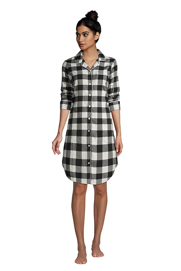 Lands039 End Pajamas and Robes Women Long Sleeve Flannel Nightshirt With Pockets Mesa Rose Plaid