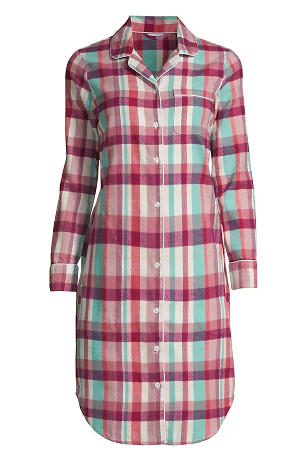 Lands039 End Pajamas and Robes Women Long Sleeve Flannel Nightshirt With Pockets Mesa Rose Plaid
