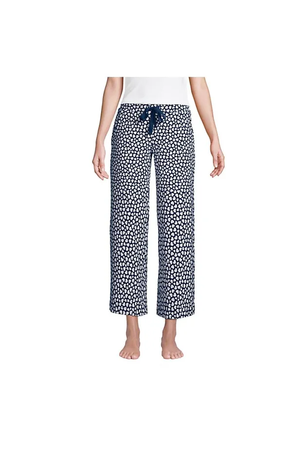 Lands039 End Pajamas and Robes Women Lounge Mid Rise Wide Leg Crop Pajama Pants Navy