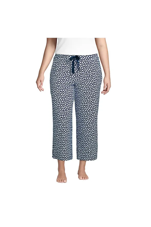Lands039 End Pajamas and Robes Women Plus Size Lounge Mid Rise Wide Leg Crop Pajama Pants Navy