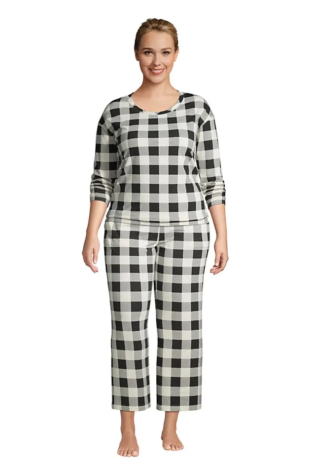 Lands039 End Pajamas and Robes Women Plus Size Lounge Mid Rise Wide Leg Crop Pajama Pants Vibrant Magenta Stripe
