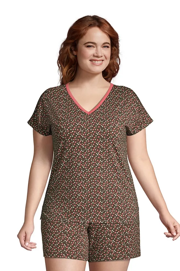 Lands039 End Pajamas and Robes Women Plus Size Lounge Short Sleeve Vneck Pajama Tshirt Forest Moss Ditsy Floral Lands039 End Pajamas and Robes Women Plus Size Lounge Short Sleeve Vneck Pajama Tshirt Forest Moss Ditsy Floral