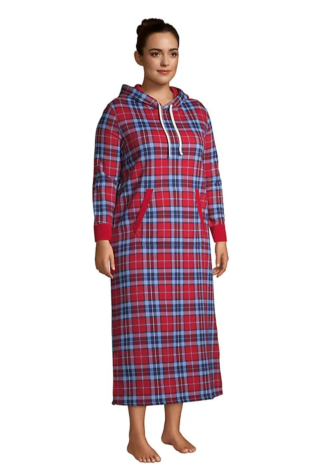 Lands039 End Pajamas and Robes Women Plus Size Serious Sweats Lounger Gown Rich Red Multi Plaid