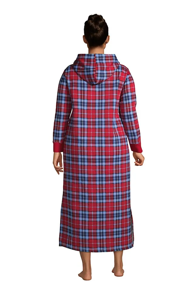 Lands039 End Pajamas and Robes Women Plus Size Serious Sweats Lounger Gown Rich Red Multi Plaid