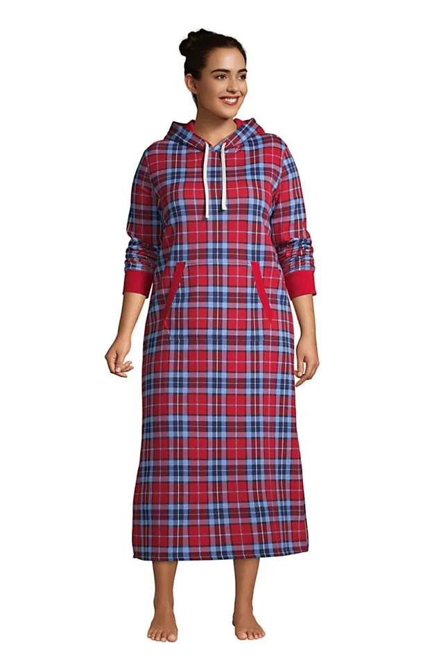 Lands039 End Pajamas and Robes Women Plus Size Serious Sweats Lounger Gown Rich Red Multi Plaid