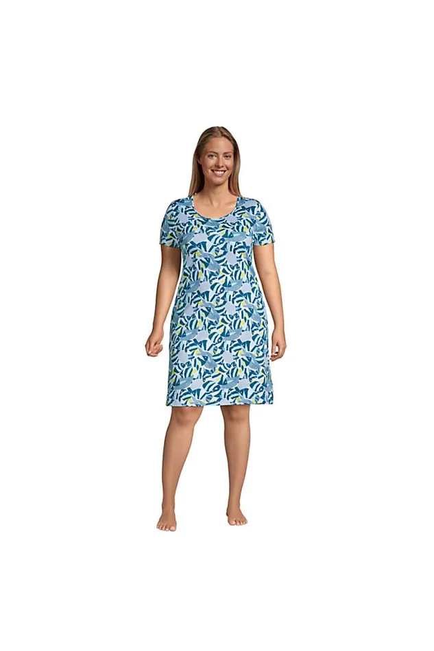 Lands039 End Pajamas and Robes Women Plus Size Supima Cotton Short Sleeve Knee Length Nightgown Dress Baltic Teal Angel Fish Lands039 End Pajamas and Robes Women Plus Size Supima Cotton Short Sleeve Knee Length Nightgown Dress Baltic Teal Angel Fish
