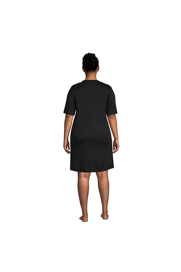 Lands039 End Pajamas and Robes Women Plus Size Supima Short Sleeve Above The Knee Tshirt Nightgown Black