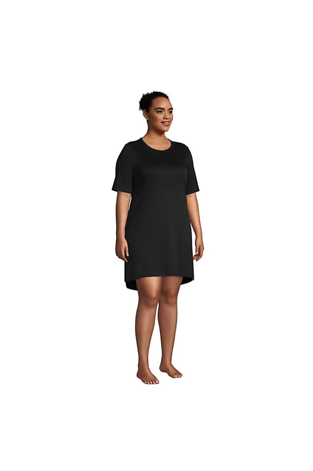 Lands039 End Pajamas and Robes Women Plus Size Supima Short Sleeve Above The Knee Tshirt Nightgown Black