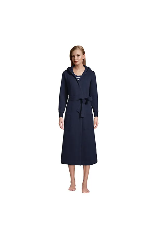 Lands039 End Pajamas and Robes Women Serious Sweats Hooded Robe Radiant Navy