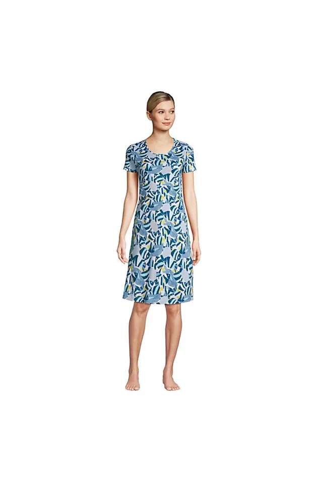 Lands039 End Pajamas and Robes Women Supima Cotton Short Sleeve Knee Length Nightgown Dress Baltic Teal Angel Fish Lands039 End Pajamas and Robes Women Supima Cotton Short Sleeve Knee Length Nightgown Dress Baltic Teal Angel Fish