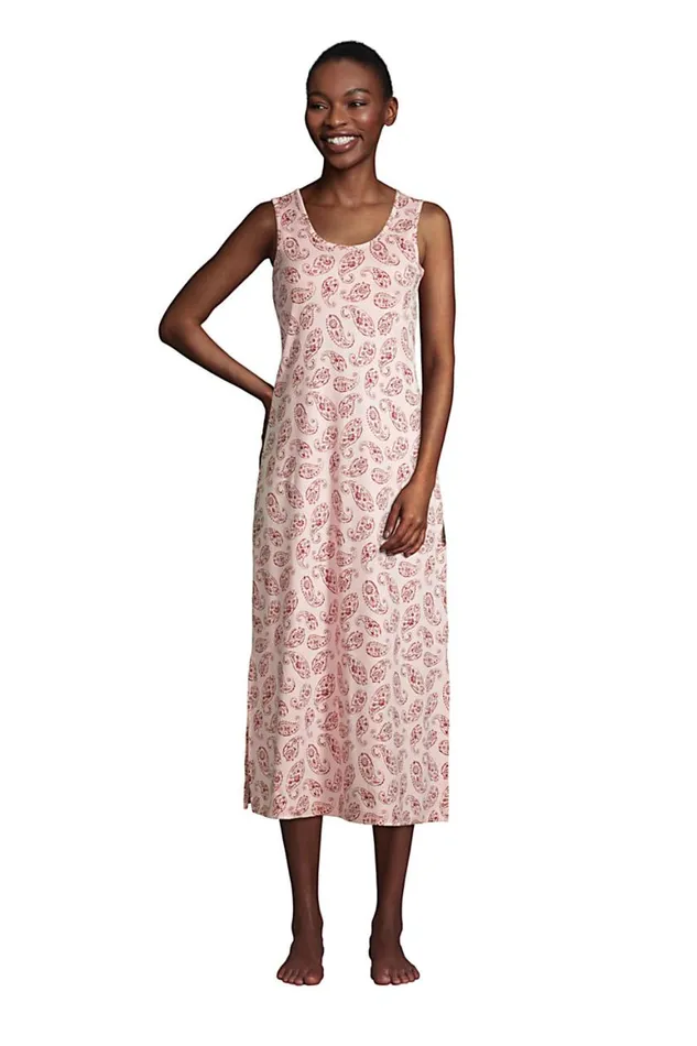 Lands039 End Pajamas and Robes Women Supima Cotton Sleeveless Midcalf Nightgown Dress With Builtin Shelf Bra Soft Tea Rose Dyed Paisley Lands039 End Pajamas and Robes Women Supima Cotton Sleeveless Midcalf Nightgown Dress With Builtin Shelf Bra Soft Tea Rose Dyed Paisley