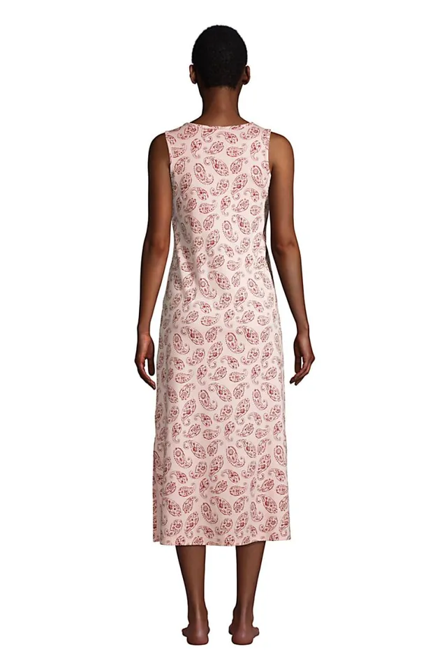 Lands039 End Pajamas and Robes Women Supima Cotton Sleeveless Midcalf Nightgown Dress With Builtin Shelf Bra Soft Tea Rose Dyed Paisley Lands039 End Pajamas and Robes Women Supima Cotton Sleeveless Midcalf Nightgown Dress With Builtin Shelf Bra Soft Tea Rose Dyed Paisley