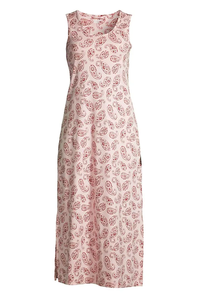 Lands039 End Pajamas and Robes Women Supima Cotton Sleeveless Midcalf Nightgown Dress With Builtin Shelf Bra Soft Tea Rose Dyed Paisley Lands039 End Pajamas and Robes Women Supima Cotton Sleeveless Midcalf Nightgown Dress With Builtin Shelf Bra Soft Tea Rose Dyed Paisley