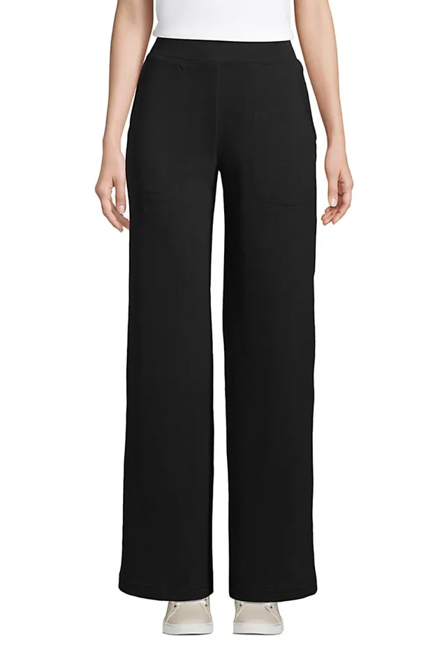 Lands039 End Pants Women High Rise Serious Sweats Wide Leg Sweatpants Black
