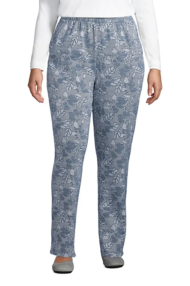 Lands039 End Pants Women Plus Size Sport Knit High Rise Elastic Waist Pull On Pant 8211 Print Deep Sea Navy Chevron Floral