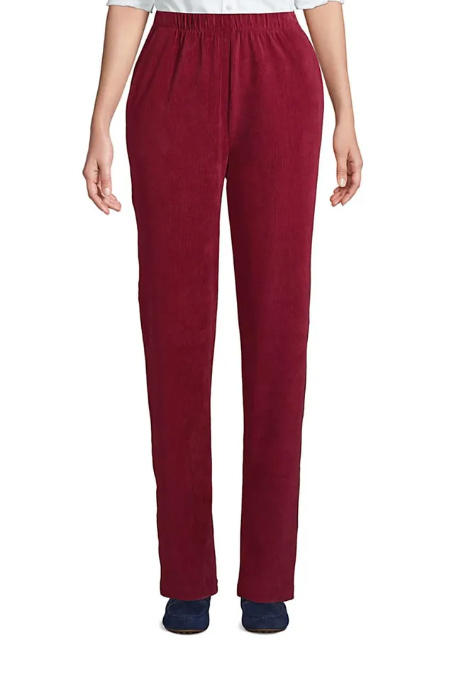 Lands039 End Pants Women Sport Knit High Rise Corduroy Elastic Waist Pants Rich Burgundy