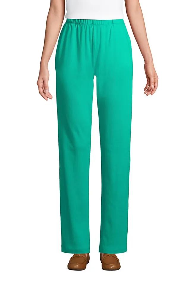 Lands039 End Pants Women Sport Knit High Rise Elastic Waist Pull On Pants Global Green