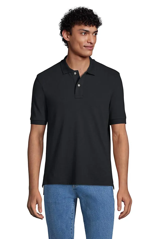 Lands039 End Polo Shirts Men Banded Short Sleeve Mesh Polo Black