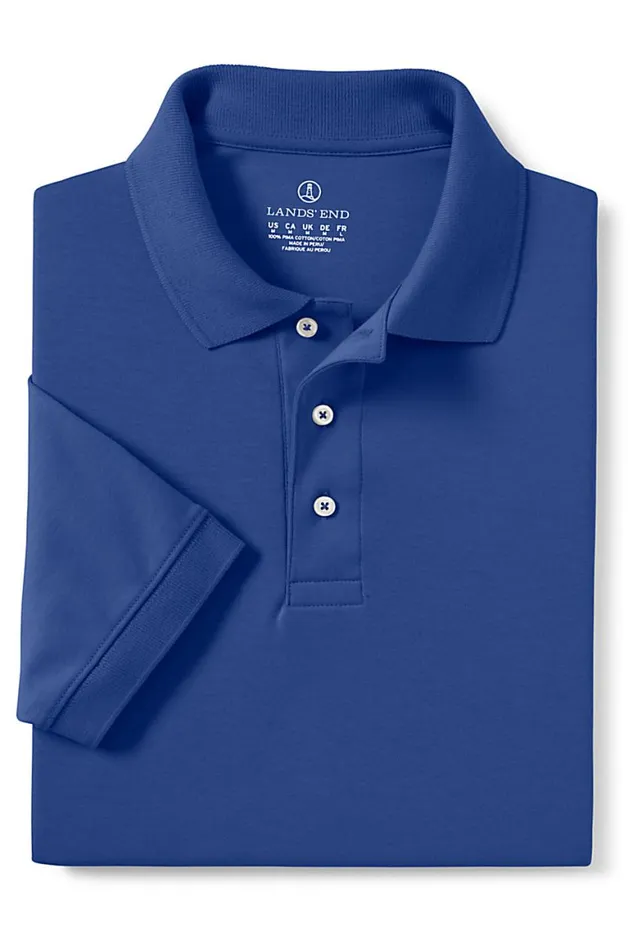 Lands039 End Polo Shirts Men Big Banded Short Sleeve Pima Polo Aegean Aqua