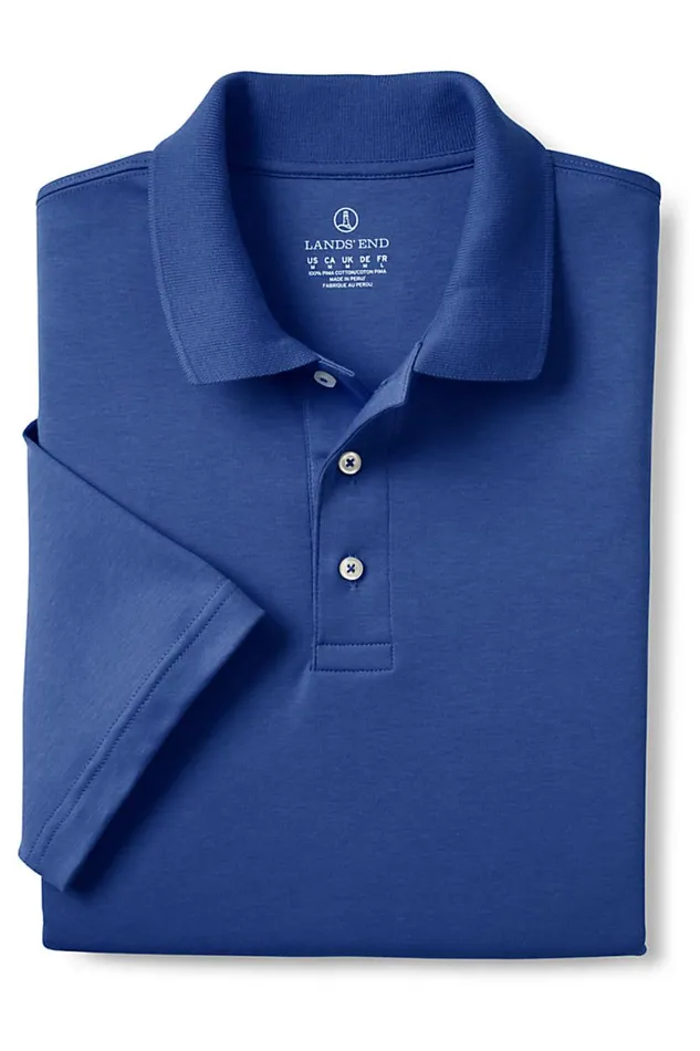 Lands039 End Polo Shirts Men Short Sleeve Hemmed Pima Polo Shirt Dark Cobalt Blue Lands039 End Polo Shirts Men Short Sleeve Hemmed Pima Polo Shirt Dark Cobalt Blue